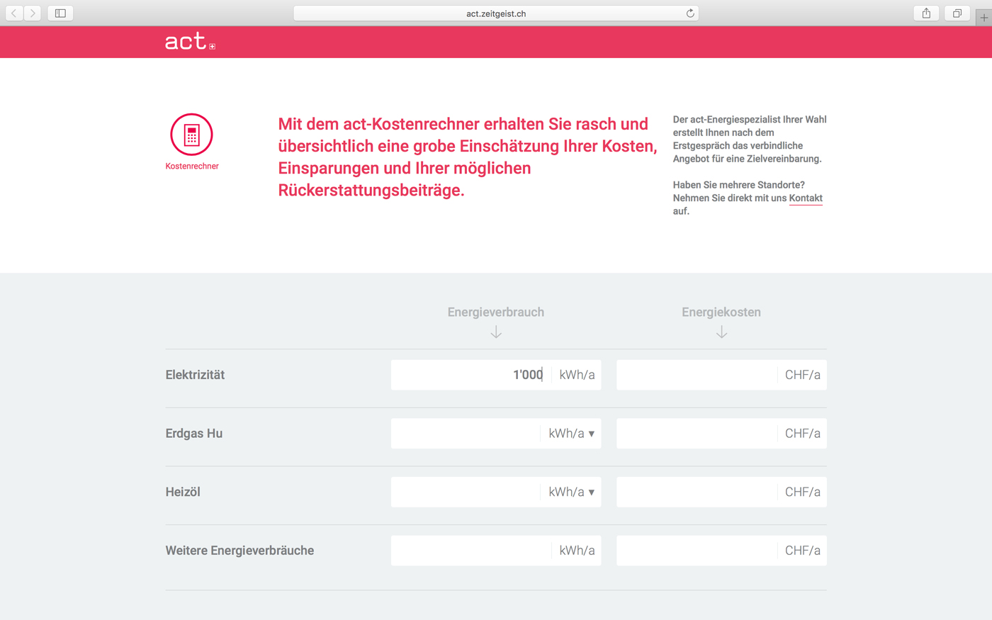 Act Kostenrechner