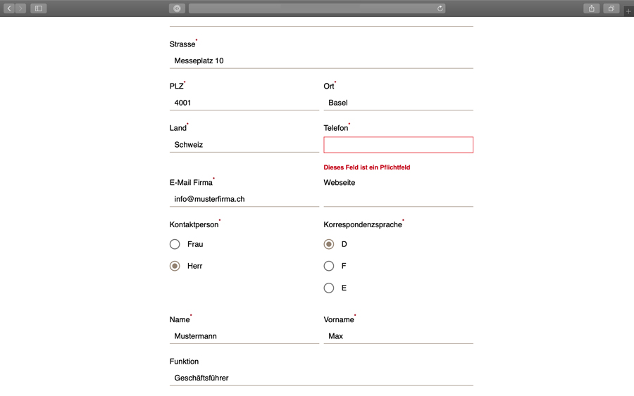 ILMAC Online-Anmeldeformular