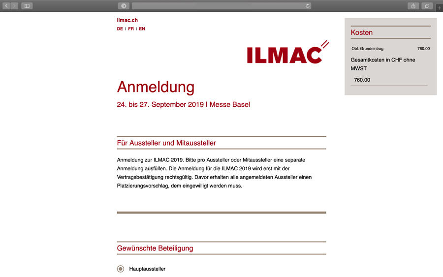 ILMAC Online-Anmeldeformular